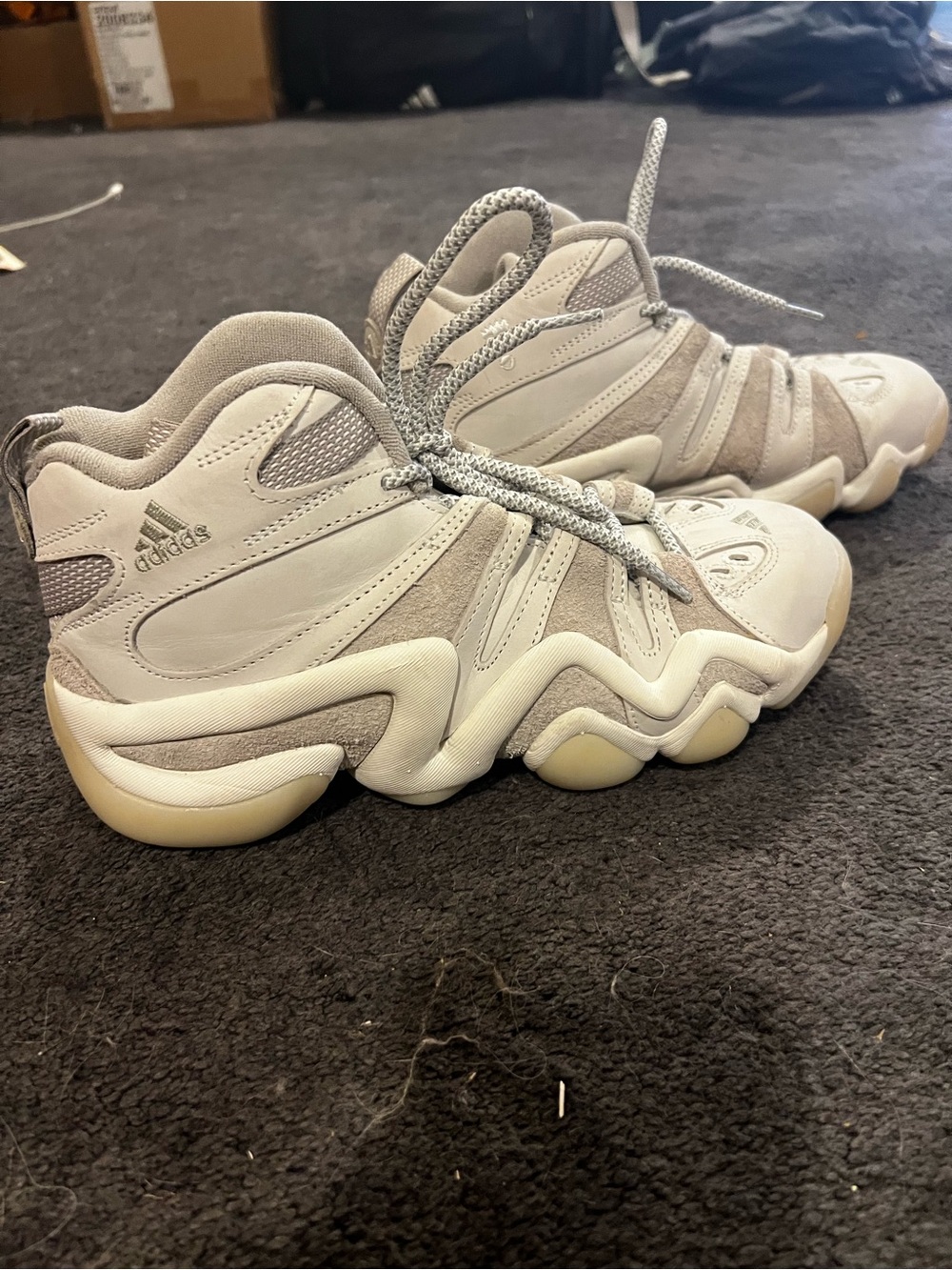 adidas Kids Light Gray and White High-Top Sneakers